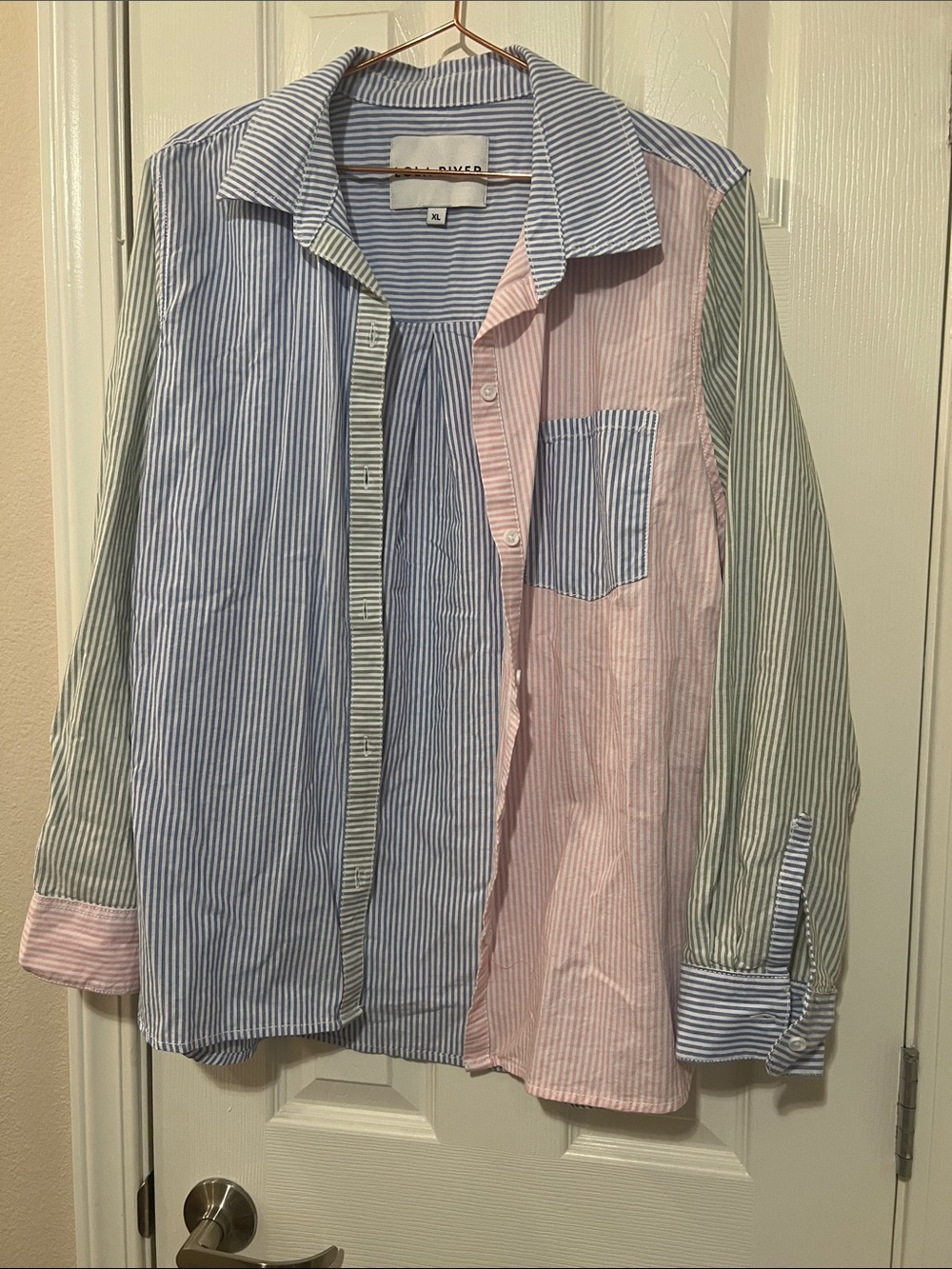 Mixed-Stripe Button-Down Shirt in Blue, Pink & Green